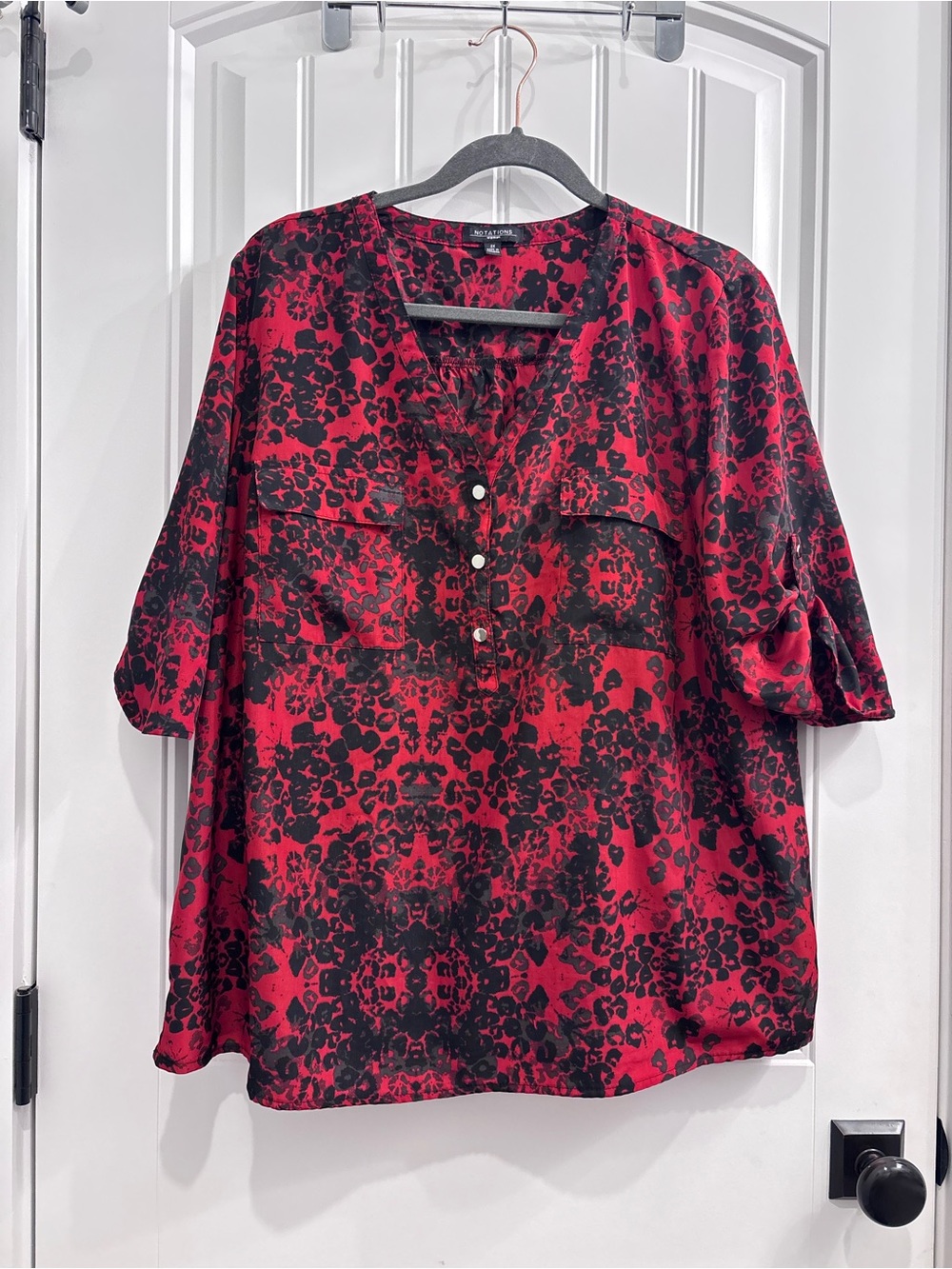 Notations Red & Black Printed V-Neck Blouse
